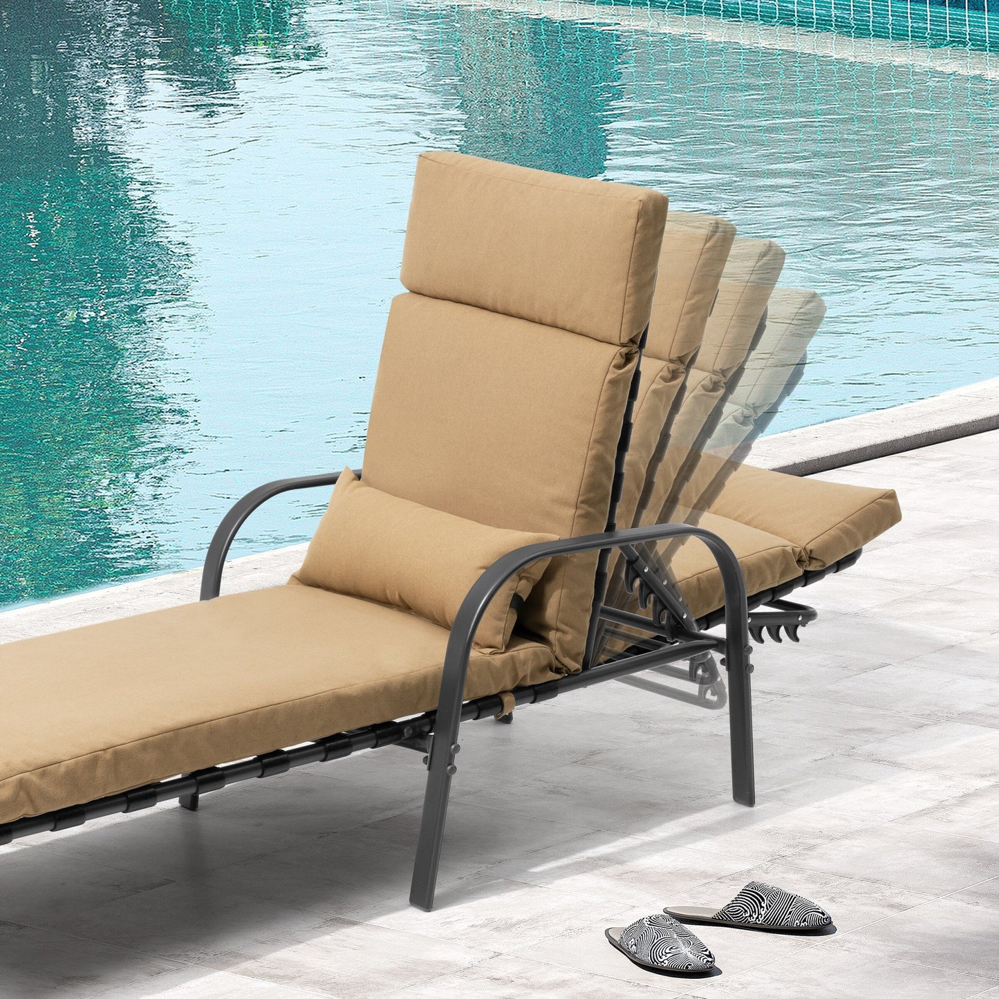 Chaise longue d'extérieur réglable avec coussin, idéale pour la plage et la piscine