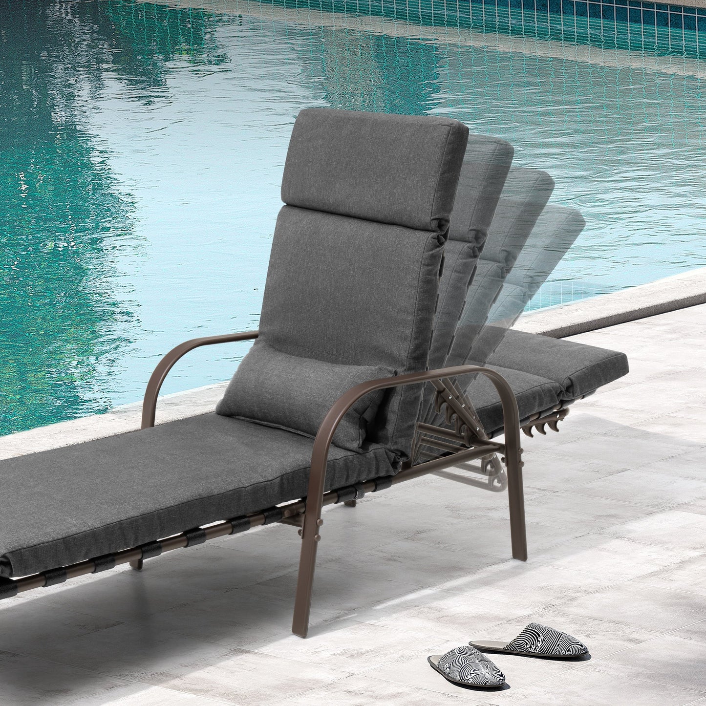Chaise longue d'extérieur réglable avec coussin, idéale pour la plage et la piscine