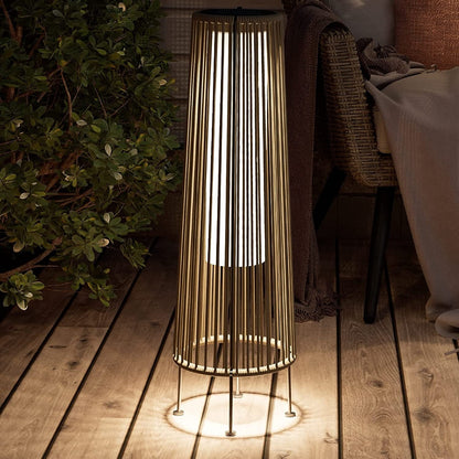 Lot de 2 lampes solaires d'extérieur sur pied, en osier résistant aux intempéries, étanches, pour terrasse, porche, jardin.