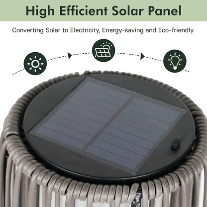 Lot de 2 lampes solaires d'extérieur sur pied, en osier résistant aux intempéries, étanches, pour terrasse, porche, jardin.