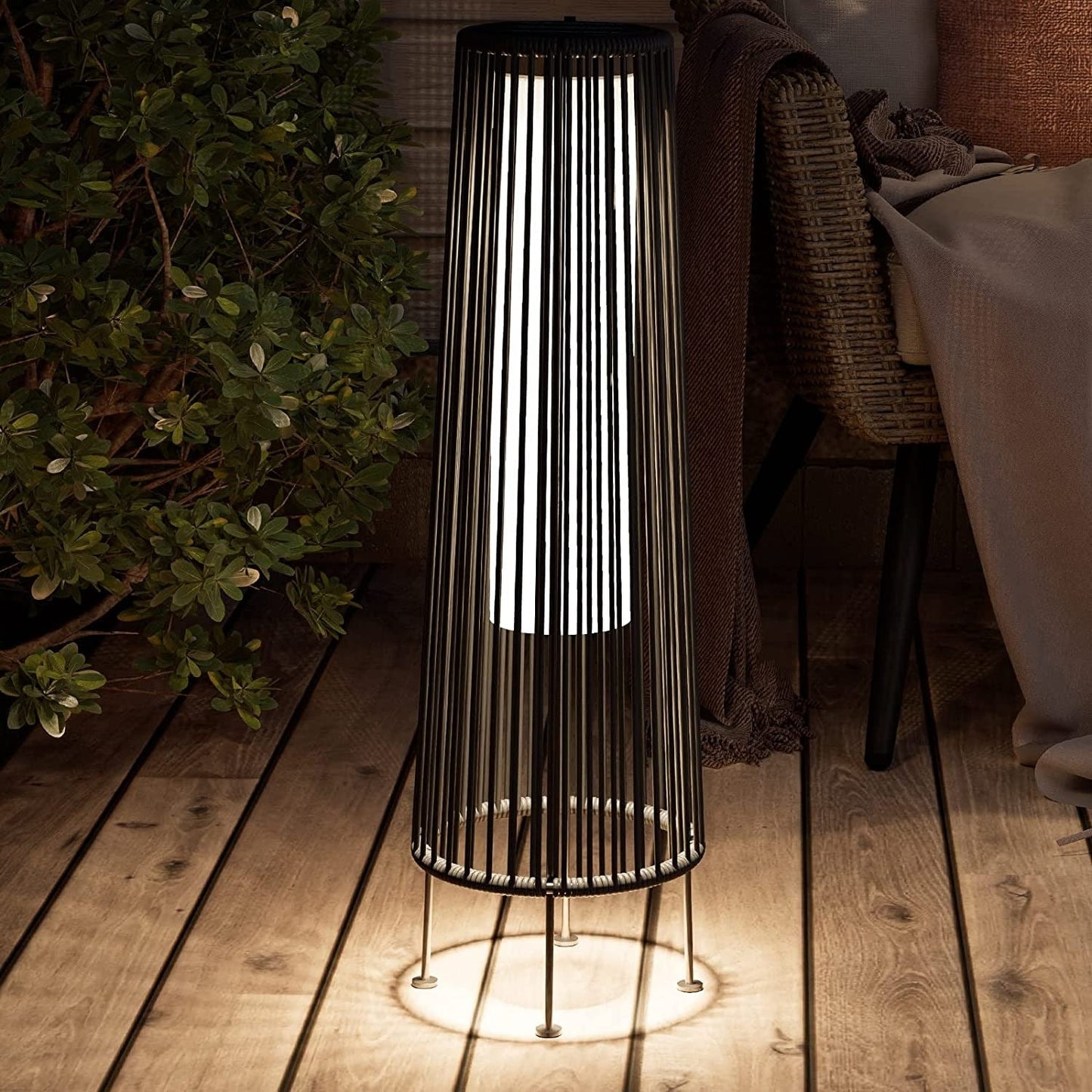 Lot de 2 lampes solaires d'extérieur sur pied, en osier résistant aux intempéries, étanches, pour terrasse, porche, jardin.