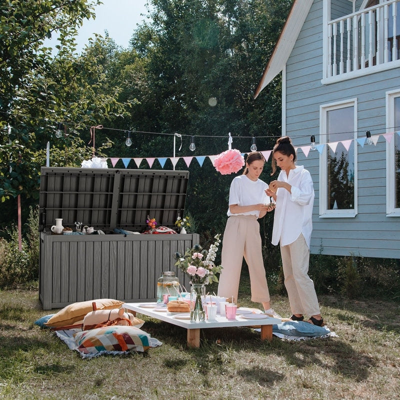 Coffre de rangement extérieur en résine verrouillable pour terrasse