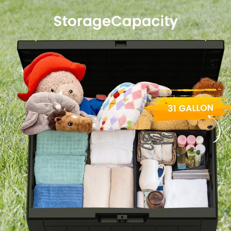 Coffre de rangement extérieur en résine verrouillable pour terrasse