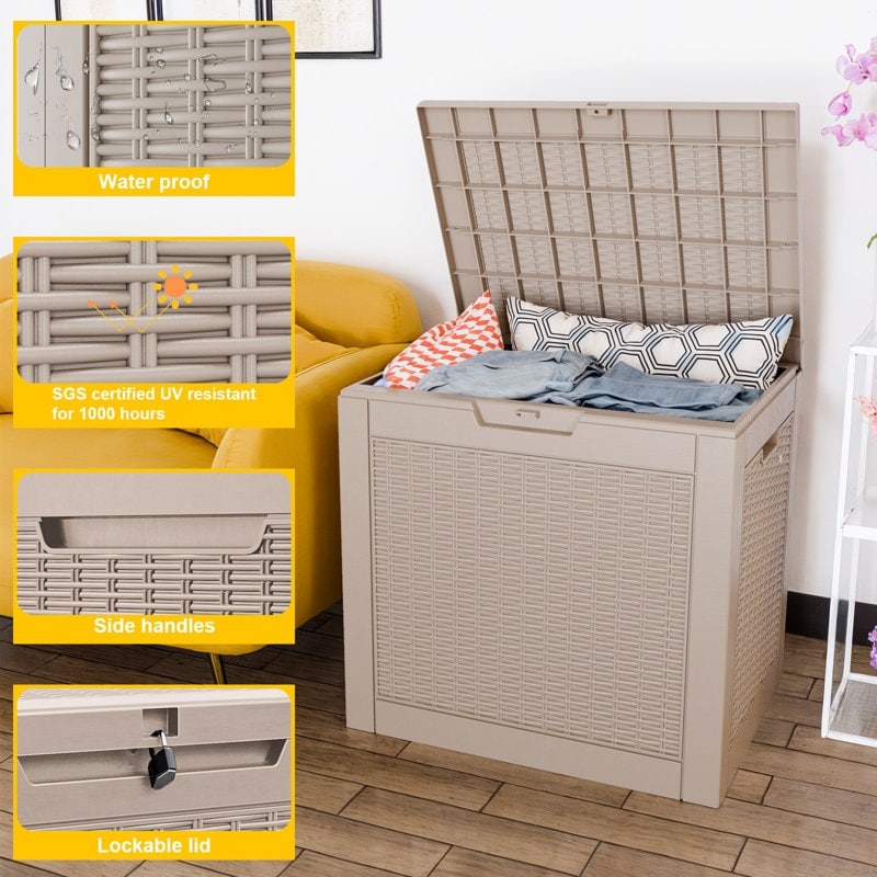 Coffre de rangement extérieur en résine verrouillable pour terrasse