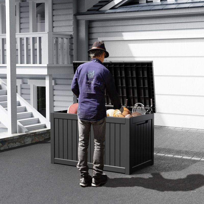 Coffre de rangement extérieur en résine verrouillable pour terrasse