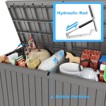 Coffre de rangement extérieur en résine verrouillable pour terrasse