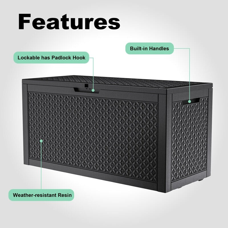 Coffre de rangement extérieur en résine verrouillable pour terrasse