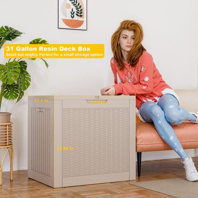 Coffre de rangement extérieur en résine verrouillable pour terrasse