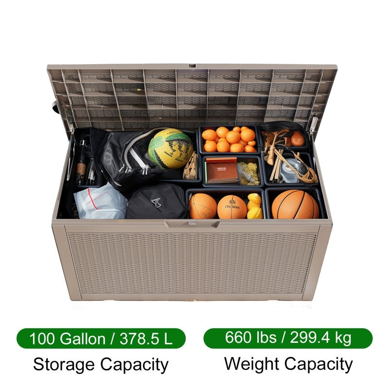 Coffre de rangement extérieur en résine verrouillable pour terrasse