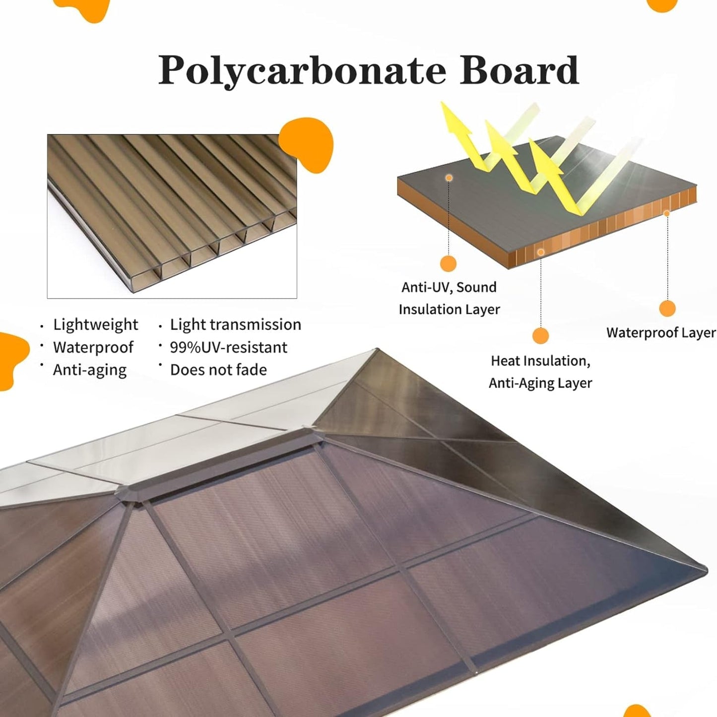 Tonnelle à toit rigide pour jardin – Pergola permanente avec filet, rideaux et double toit, abri extérieur toutes saisons