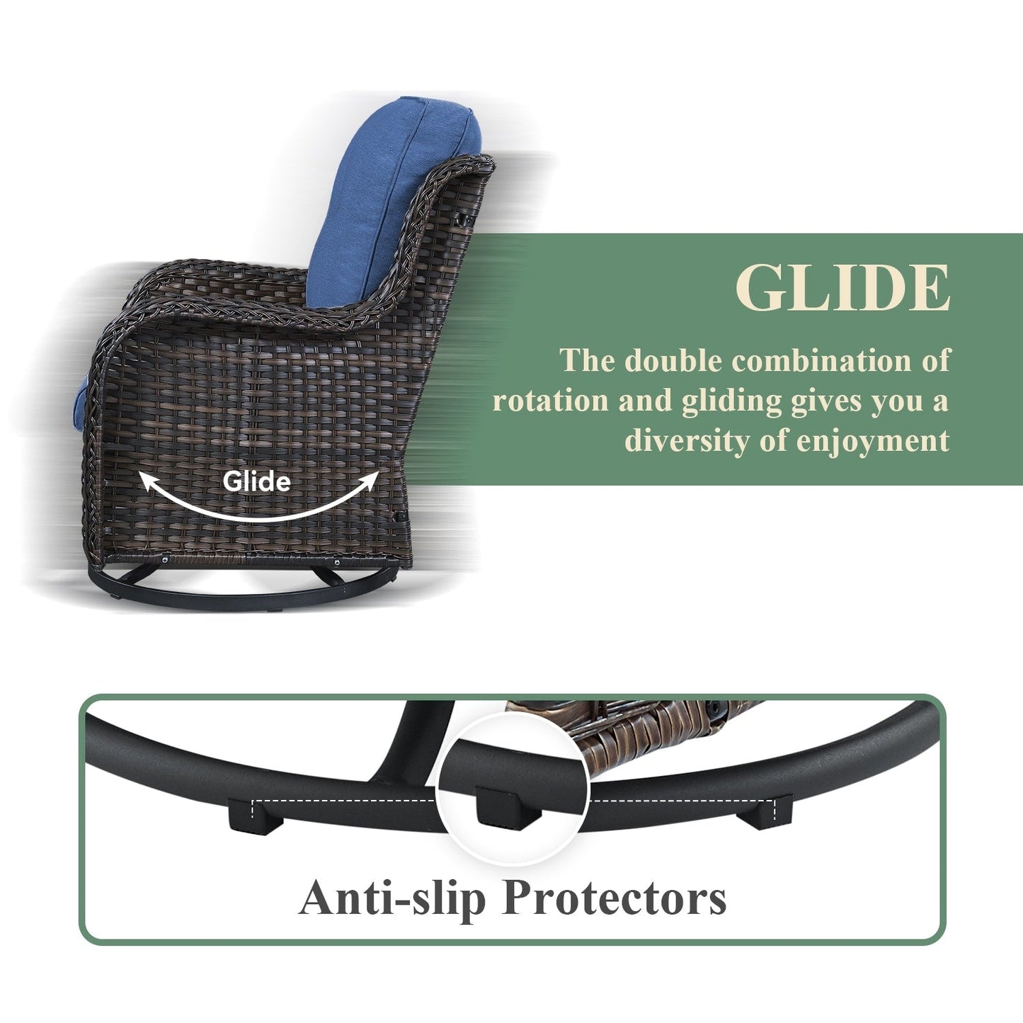 Chaises à bascule d'extérieur en osier Gymojoy avec base pivotante (lot de 2)