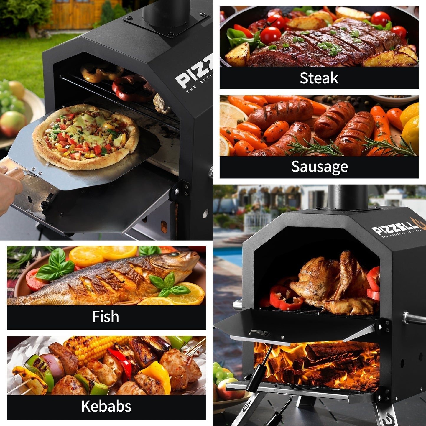 Four à pizza extérieur à bois, 2 étages, idéal pour les fêtes dans le jardin - 30 cm