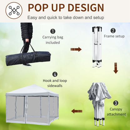 Chapiteau pliant robuste Outsunny 3 m x 3 m avec filets latéraux amovibles, montage facile, idéal pour les fêtes en extérieur.
