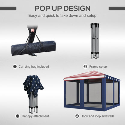 Chapiteau pliant robuste Outsunny 3 m x 3 m avec filets latéraux amovibles, montage facile, idéal pour les fêtes en extérieur.