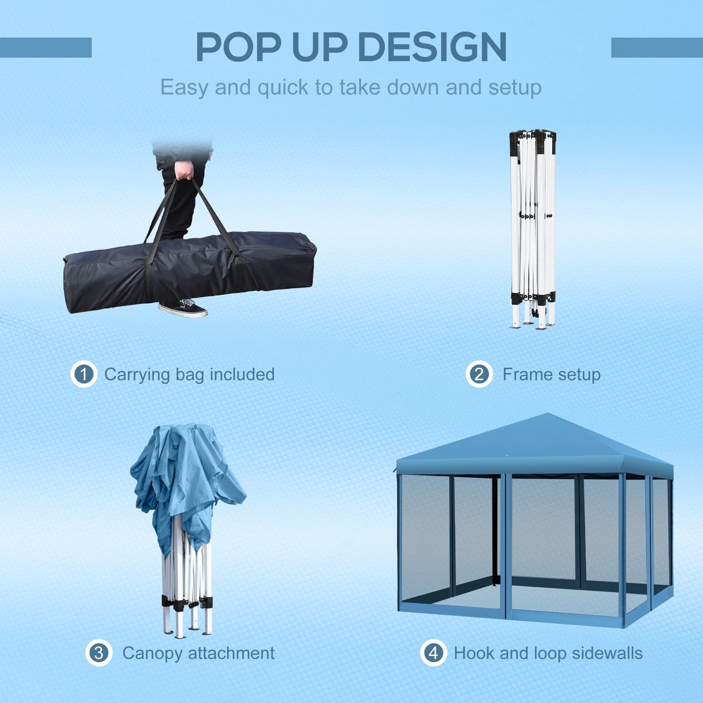 Chapiteau pliant robuste Outsunny 3 m x 3 m avec filets latéraux amovibles, montage facile, idéal pour les fêtes en extérieur.