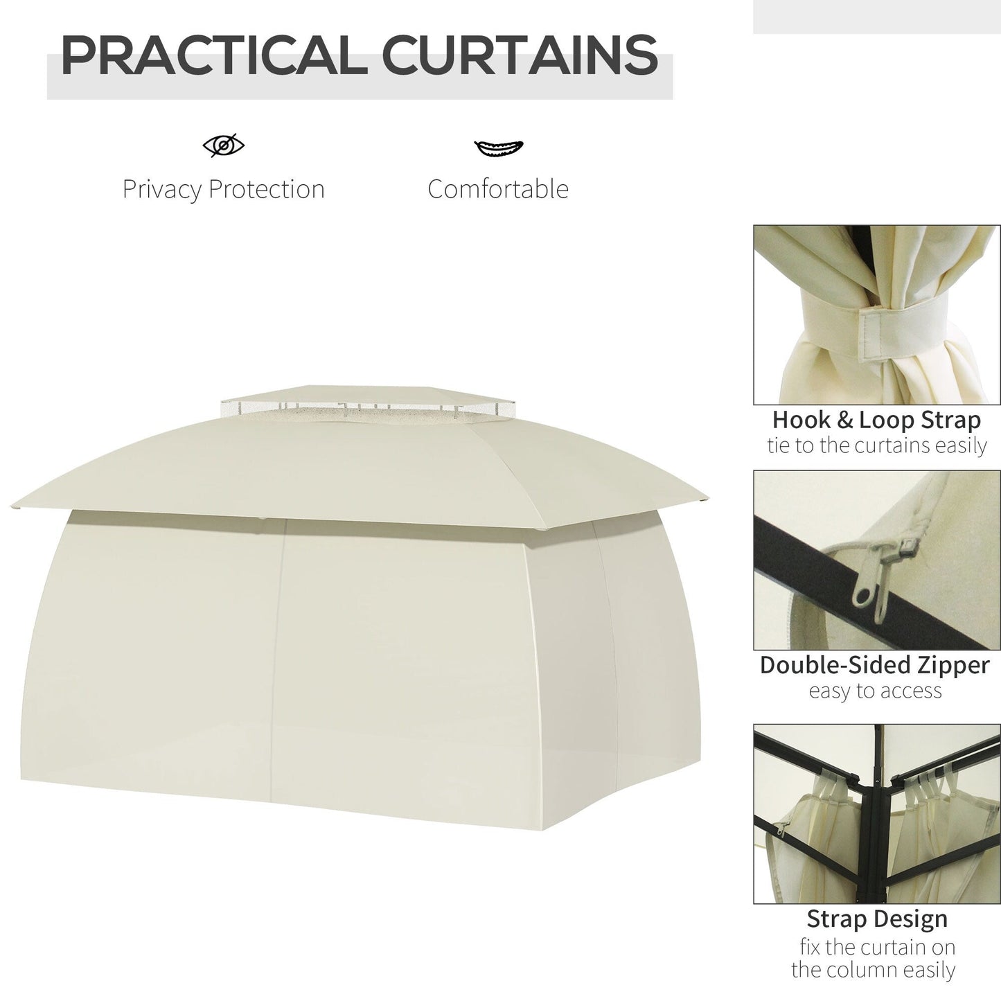 Gazebo de patio Outsunny 3 m x 4 m avec parois latérales, toit à double ventilation et structure en acier