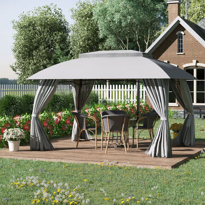 Gazebo de patio Outsunny 3 m x 4 m avec parois latérales, toit à double ventilation et structure en acier