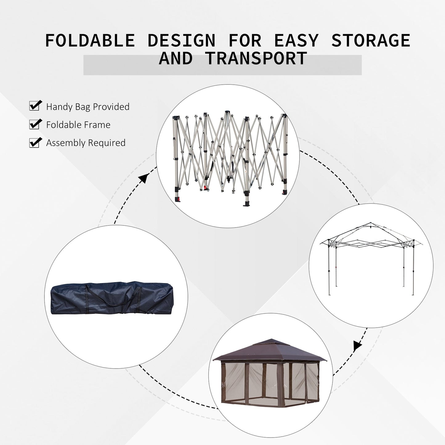 Abri pare-soleil instantané Outsunny 3,65 m x 3,65 m avec parois latérales en filet et hauteur réglable sur 3 niveaux