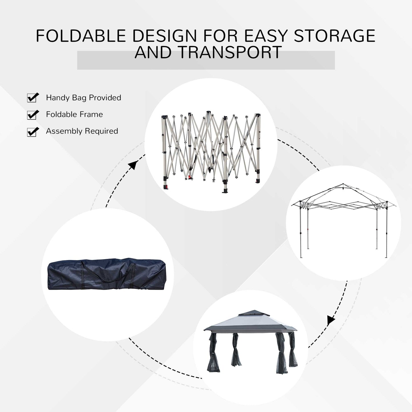 Abri pare-soleil instantané Outsunny 3,65 m x 3,65 m avec parois latérales en filet et hauteur réglable sur 3 niveaux
