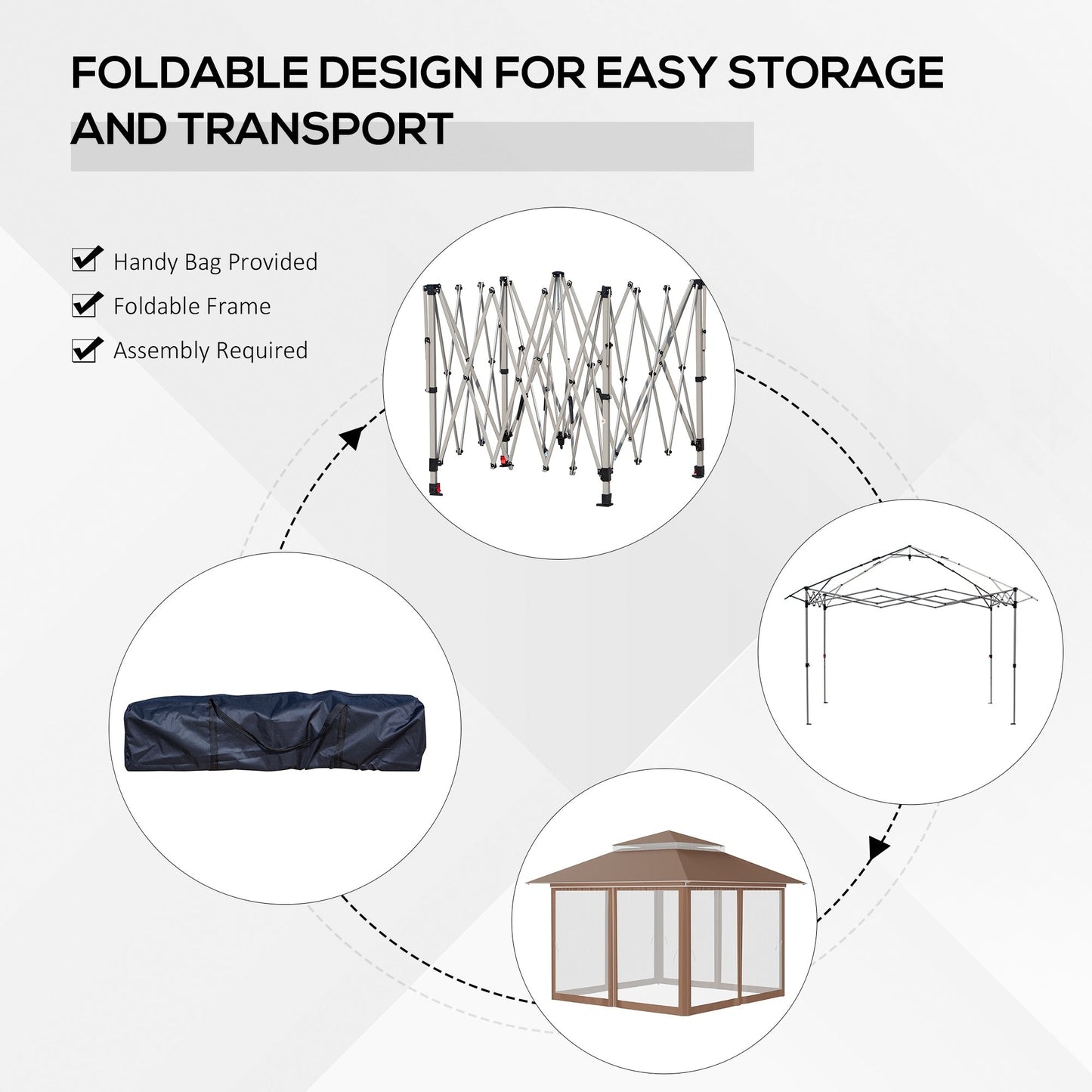 Abri pare-soleil instantané Outsunny 3,65 m x 3,65 m avec parois latérales en filet et hauteur réglable sur 3 niveaux
