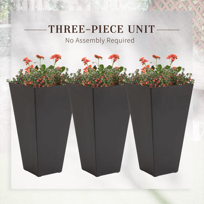 Ensemble de 3 pots de fleurs en plastique Outsunny de 71 cm de haut, grands pots de jardin en plastique pour l'intérieur et l'extérieur, pour l'entrée, la terrasse et le jardin.