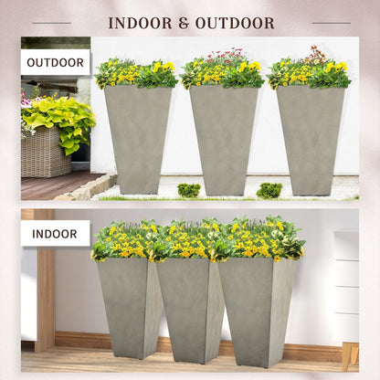 Ensemble de 3 pots de fleurs en plastique Outsunny de 71 cm de haut, grands pots de jardin en plastique pour l'intérieur et l'extérieur, pour l'entrée, la terrasse et le jardin.