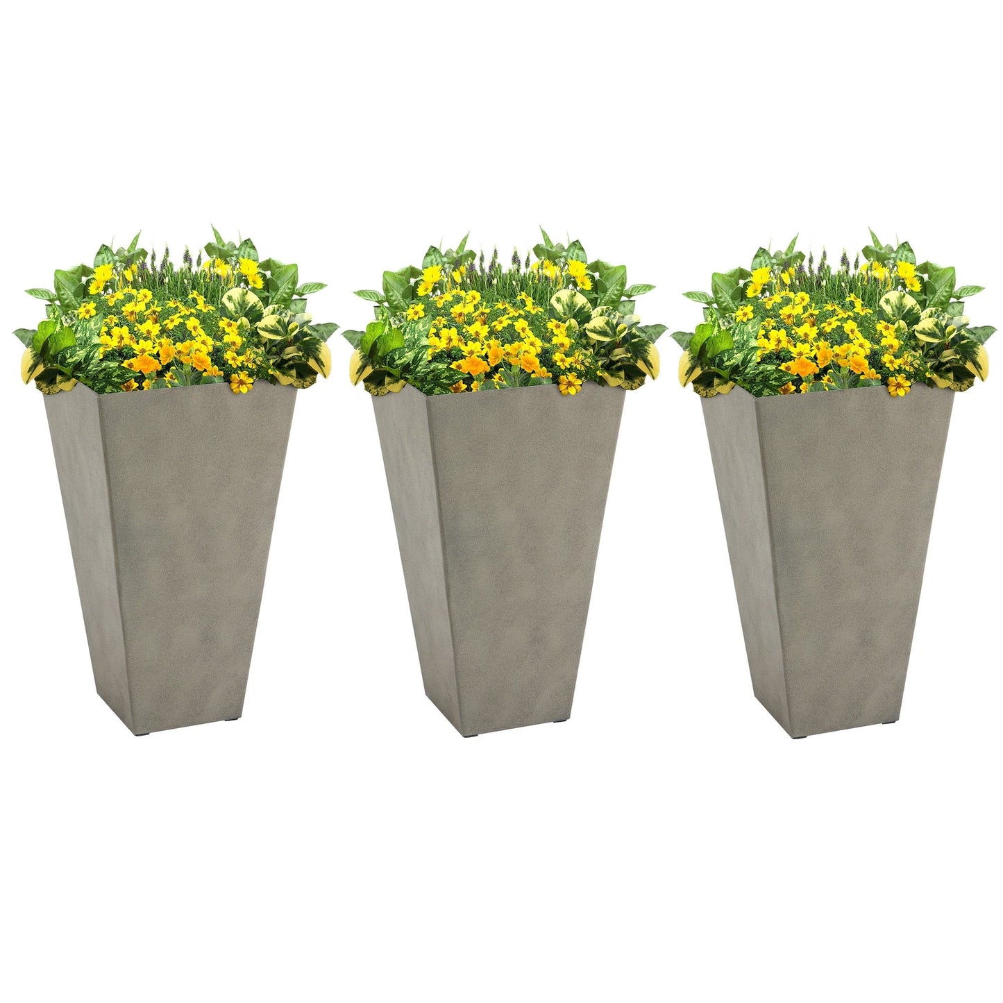 Ensemble de 3 pots de fleurs en plastique Outsunny de 71 cm de haut, grands pots de jardin en plastique pour l'intérieur et l'extérieur, pour l'entrée, la terrasse et le jardin.