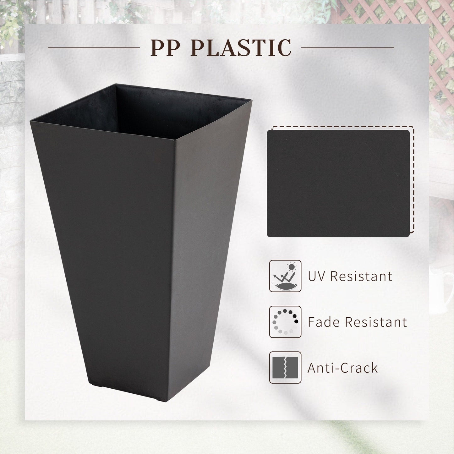 Ensemble de 3 pots de fleurs en plastique Outsunny de 71 cm de haut, grands pots de jardin en plastique pour l'intérieur et l'extérieur, pour l'entrée, la terrasse et le jardin.