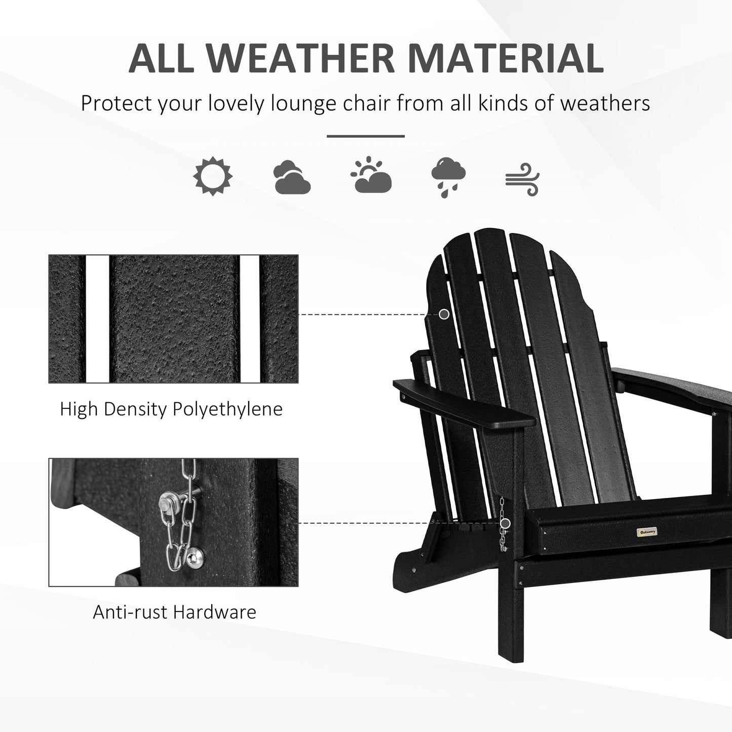 Chaise Adirondack pliante Outsunny, chaises longues d'extérieur en plastique PEHD résistant aux intempéries pour terrasse, patio et jardin