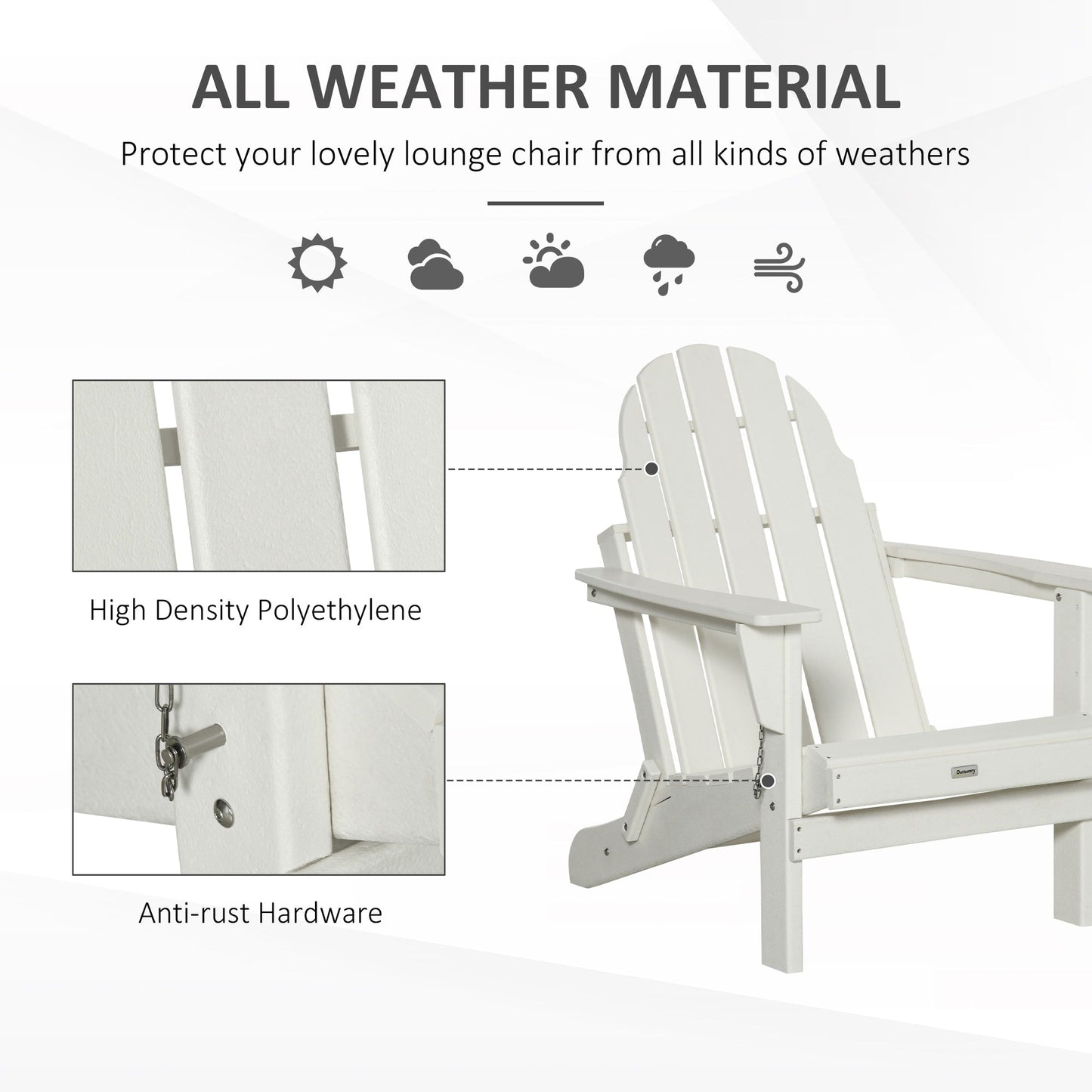 Chaise Adirondack pliante Outsunny, chaises longues d'extérieur en plastique PEHD résistant aux intempéries pour terrasse, patio et jardin
