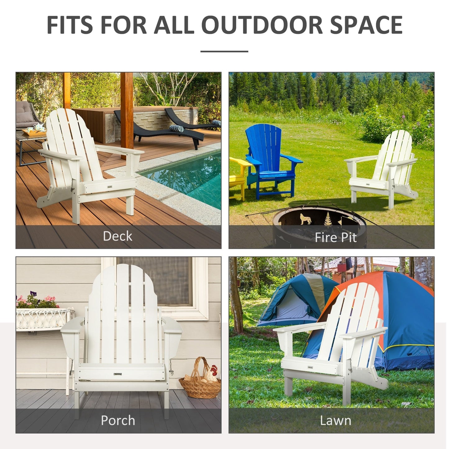 Chaise Adirondack pliante Outsunny, chaises longues d'extérieur en plastique PEHD résistant aux intempéries pour terrasse, patio et jardin