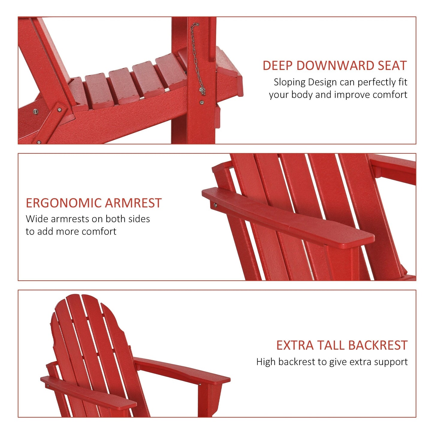 Chaise Adirondack pliante Outsunny, chaises longues d'extérieur en plastique PEHD résistant aux intempéries pour terrasse, patio et jardin