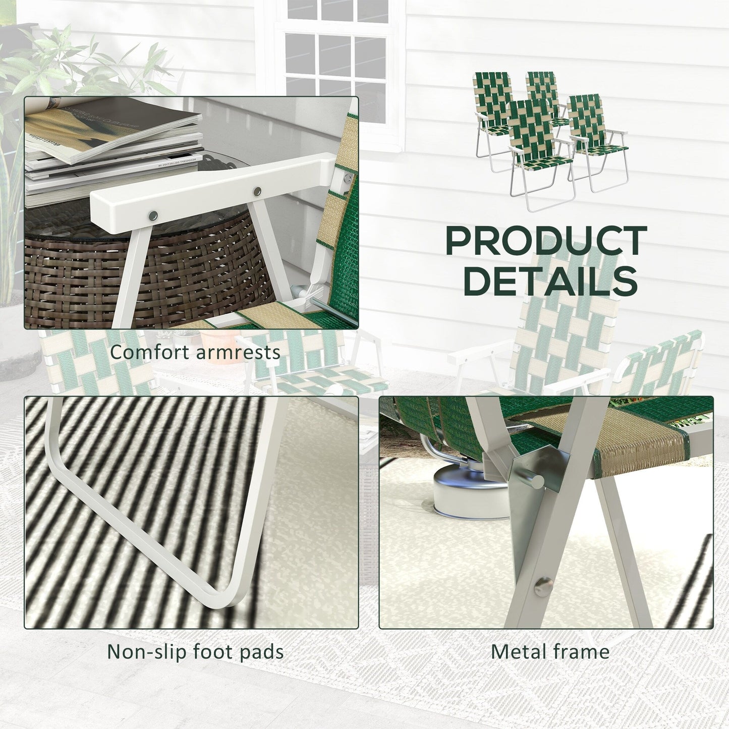 Ensemble de 4 chaises pliantes de patio Outsunny, chaises de camping classiques, chaises de jardin portables pour le camping