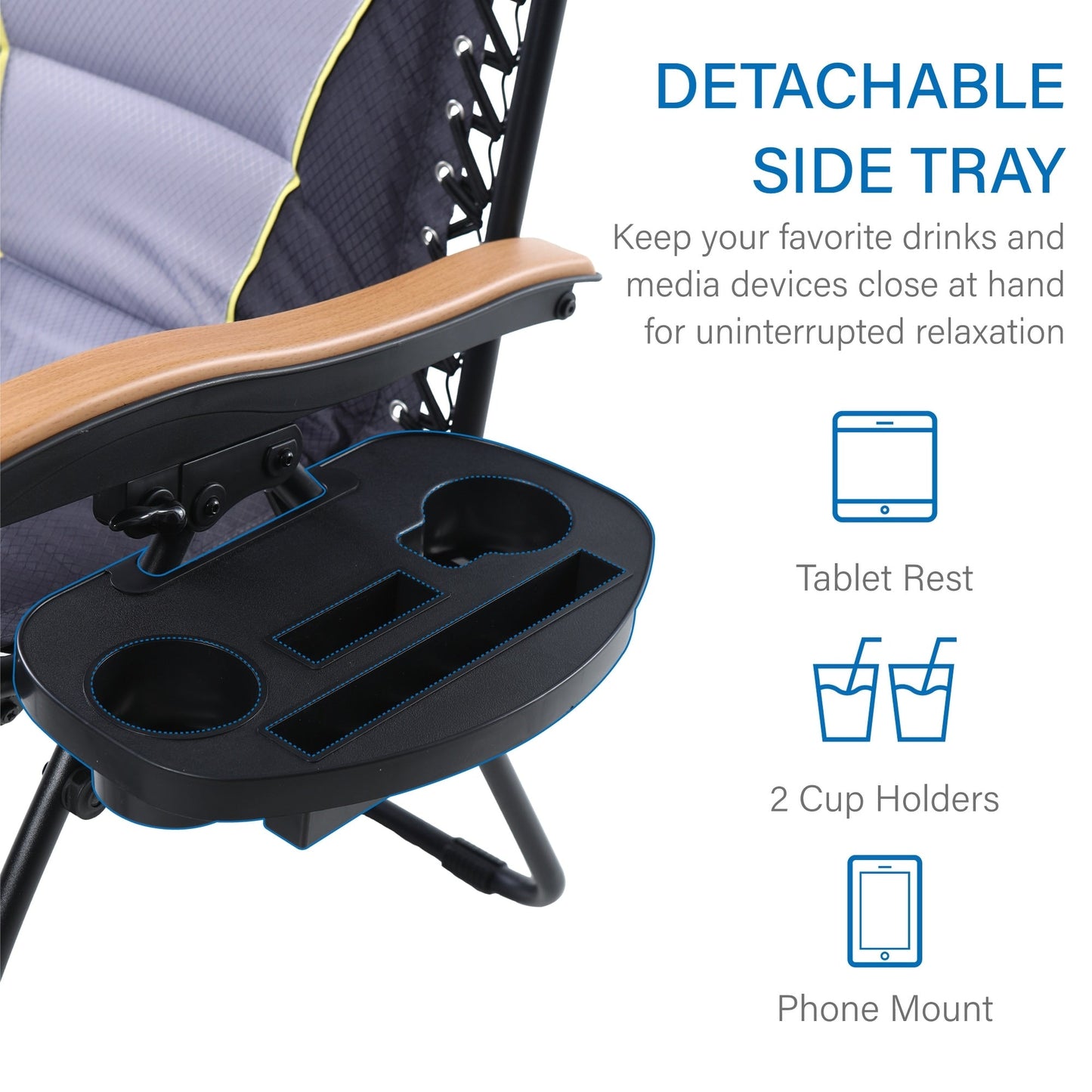 Fauteuil lounge XL surdimensionné rembourré zéro gravité avec accoudoirs plus larges, inclinable et porte-gobelet - Non disponible