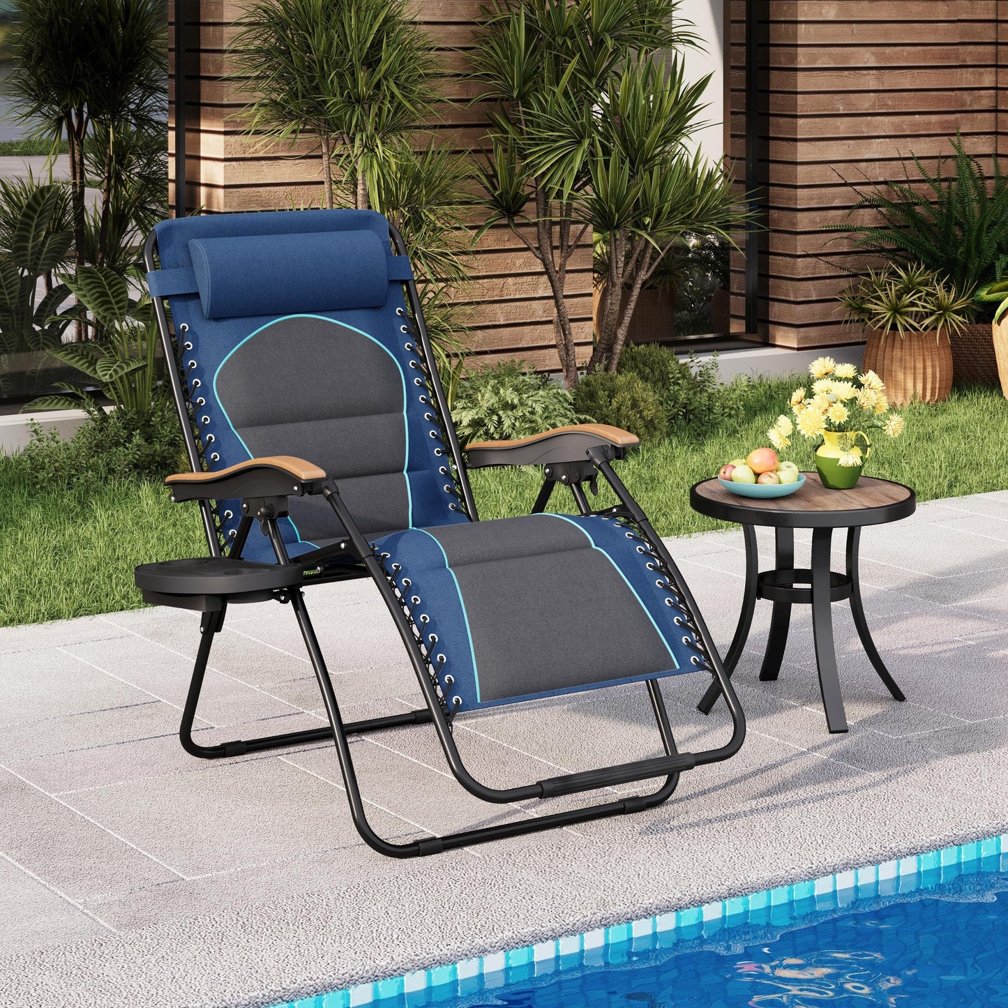 Fauteuil lounge XL surdimensionné rembourré zéro gravité avec accoudoirs plus larges, inclinable et porte-gobelet - Non disponible