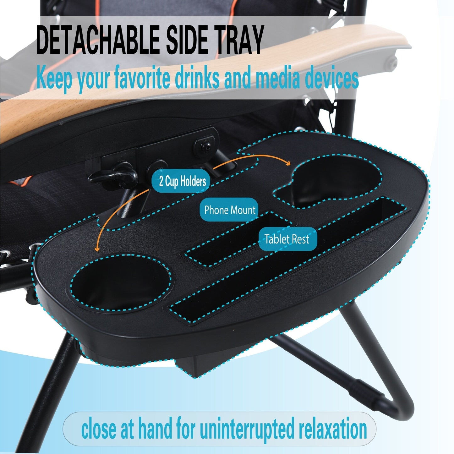 Fauteuil lounge XL surdimensionné rembourré zéro gravité avec accoudoirs plus larges, inclinable et porte-gobelet - Non disponible