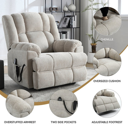 Fauteuil inclinable électrique surdimensionné en chenille avec massage et chauffage lombaire, inclinable en position infinie