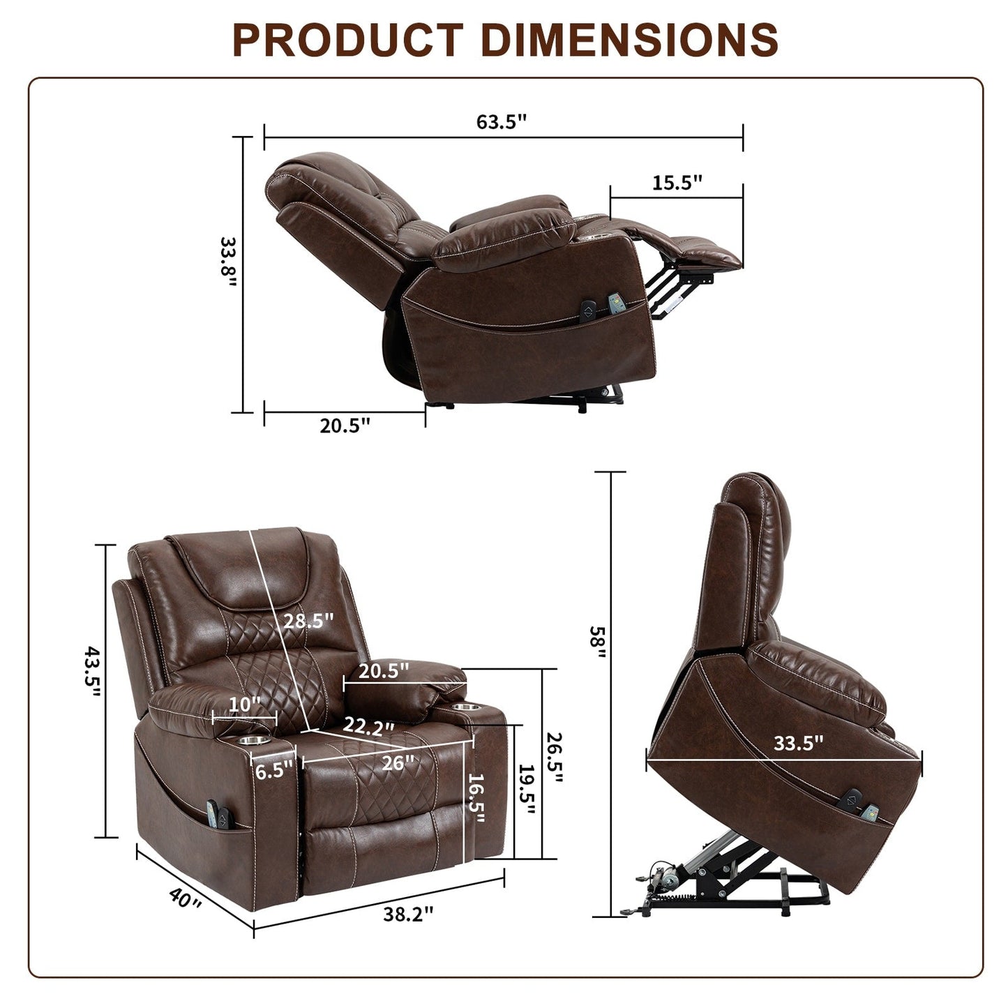 Fauteuil inclinable électrique surdimensionné pour personnes âgées, 400 lb.