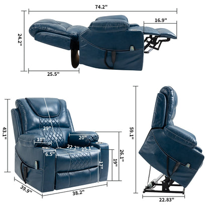 Fauteuil inclinable électrique surdimensionné en cuir PU avec fonction massage, chauffage lombaire, porte-gobelet et inclinaison à 180°
