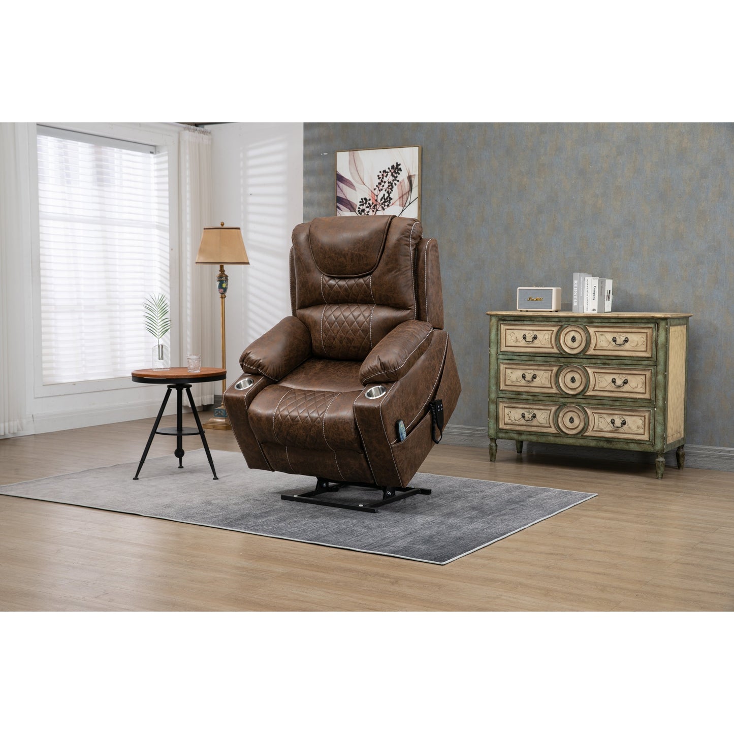 Fauteuil inclinable électrique surdimensionné en cuir PU avec fonction massage, chauffage lombaire, porte-gobelet et inclinaison à 180°