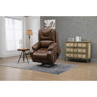 Fauteuil inclinable électrique surdimensionné en cuir PU avec fonction massage, chauffage lombaire, porte-gobelet et inclinaison à 180°