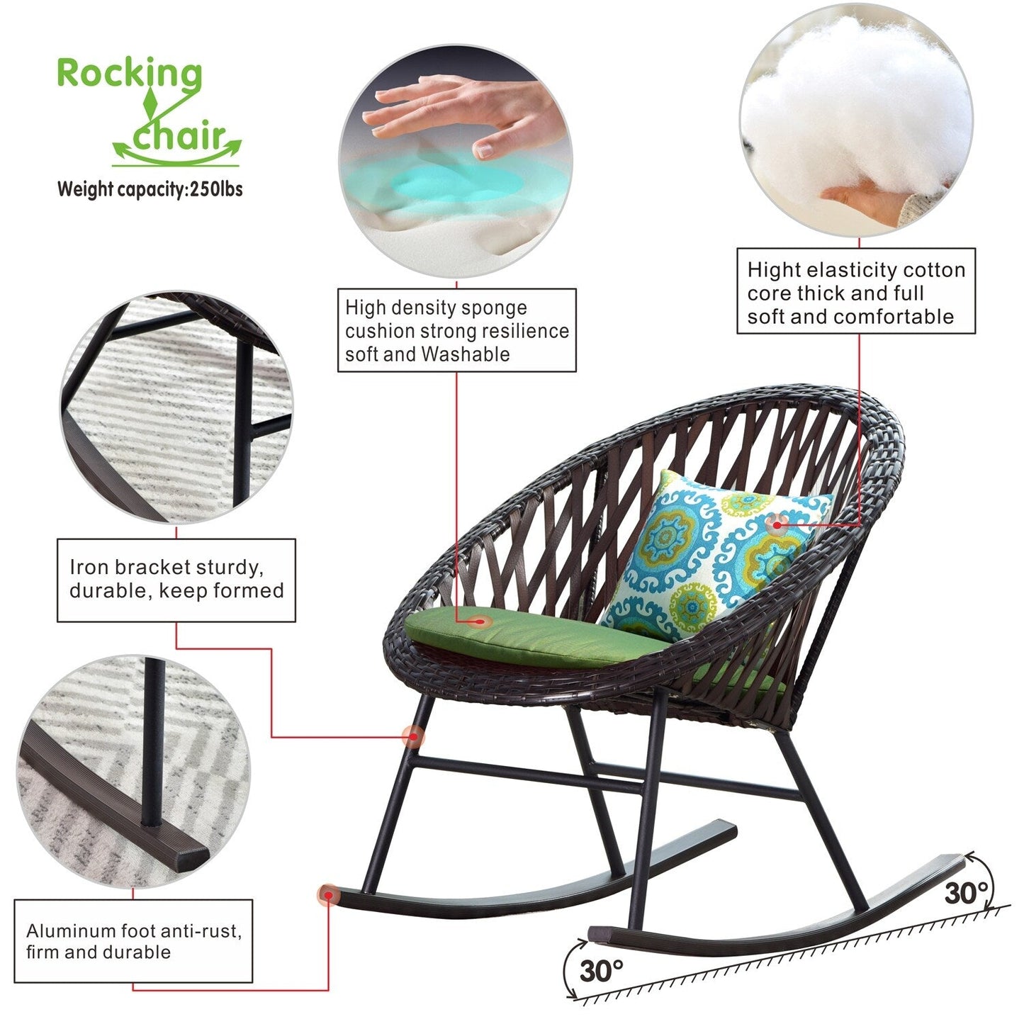 Ensemble bistrot OVIOS 3 pièces avec chaises à bascule et table basse en verre