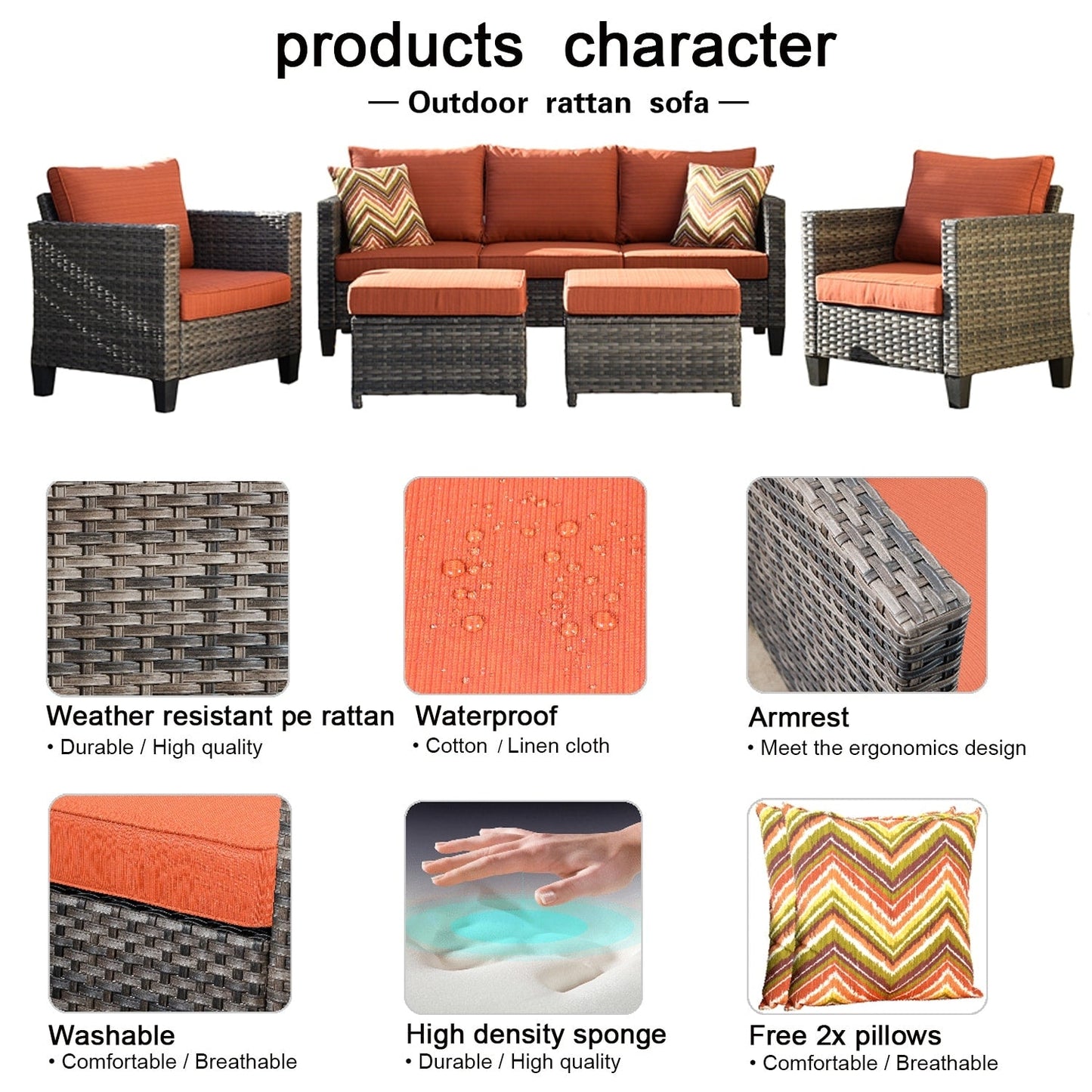 Ensemble de mobilier de patio OVIOS 5 pièces en résine tressée avec dossier haut