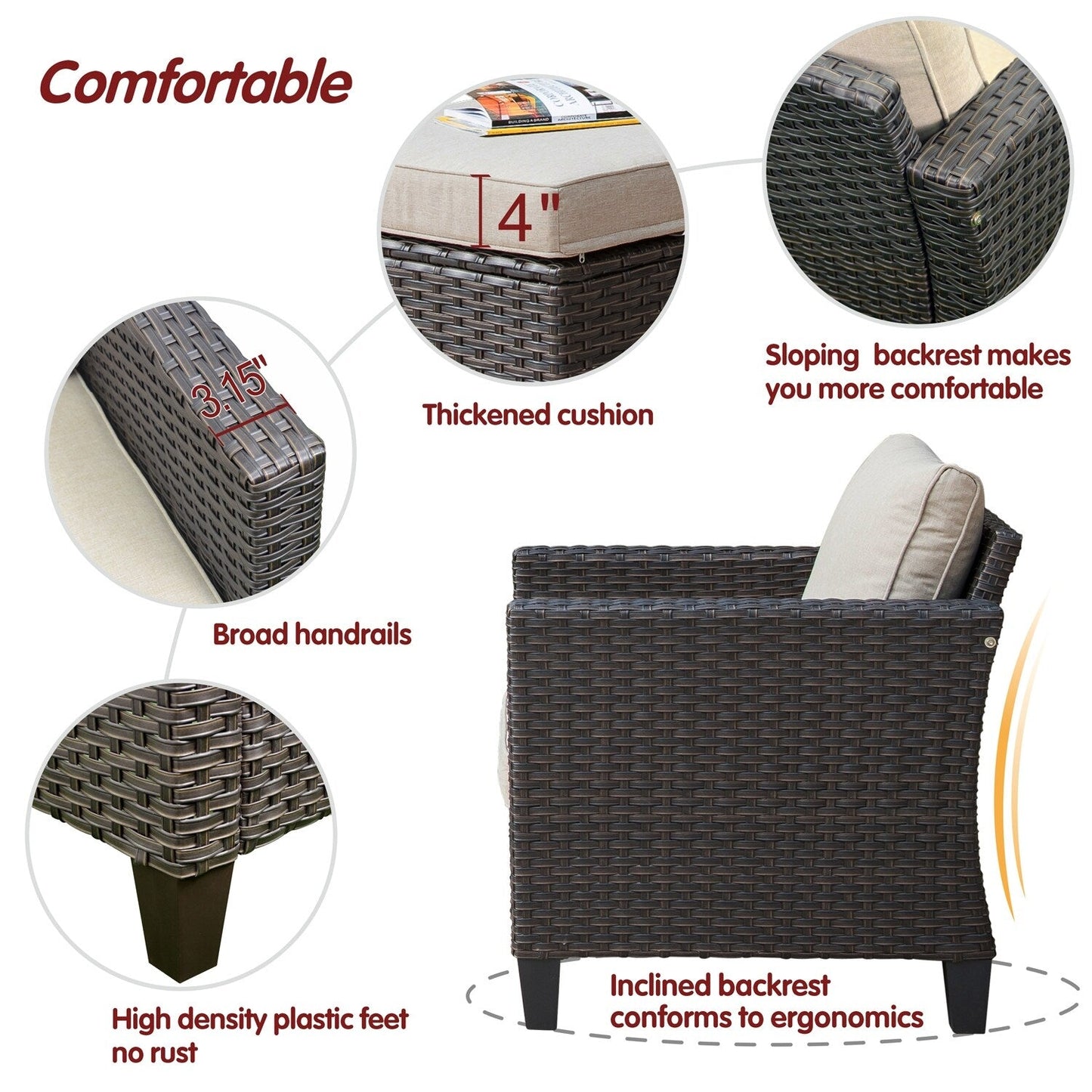 Ensemble de mobilier de patio OVIOS 5 pièces en résine tressée avec dossier haut