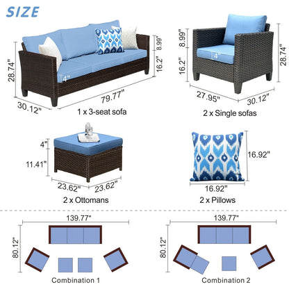 Ensemble de mobilier de patio OVIOS 5 pièces en résine tressée avec dossier haut
