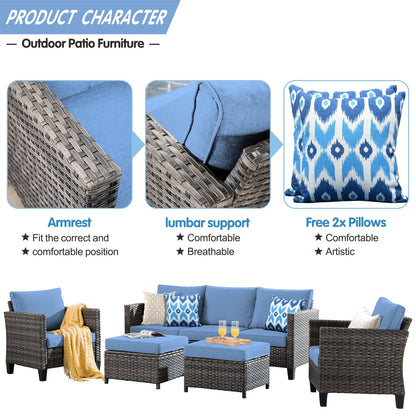 Ensemble de mobilier de patio OVIOS 5 pièces en résine tressée avec dossier haut