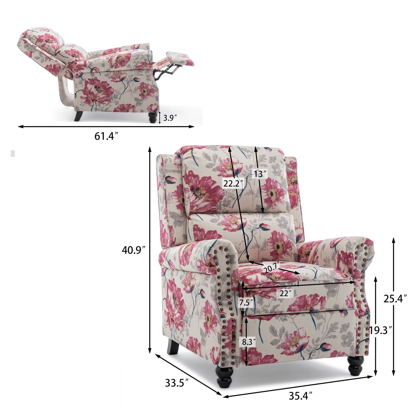 Fauteuils inclinables à dossier manuel avec garniture cloutée