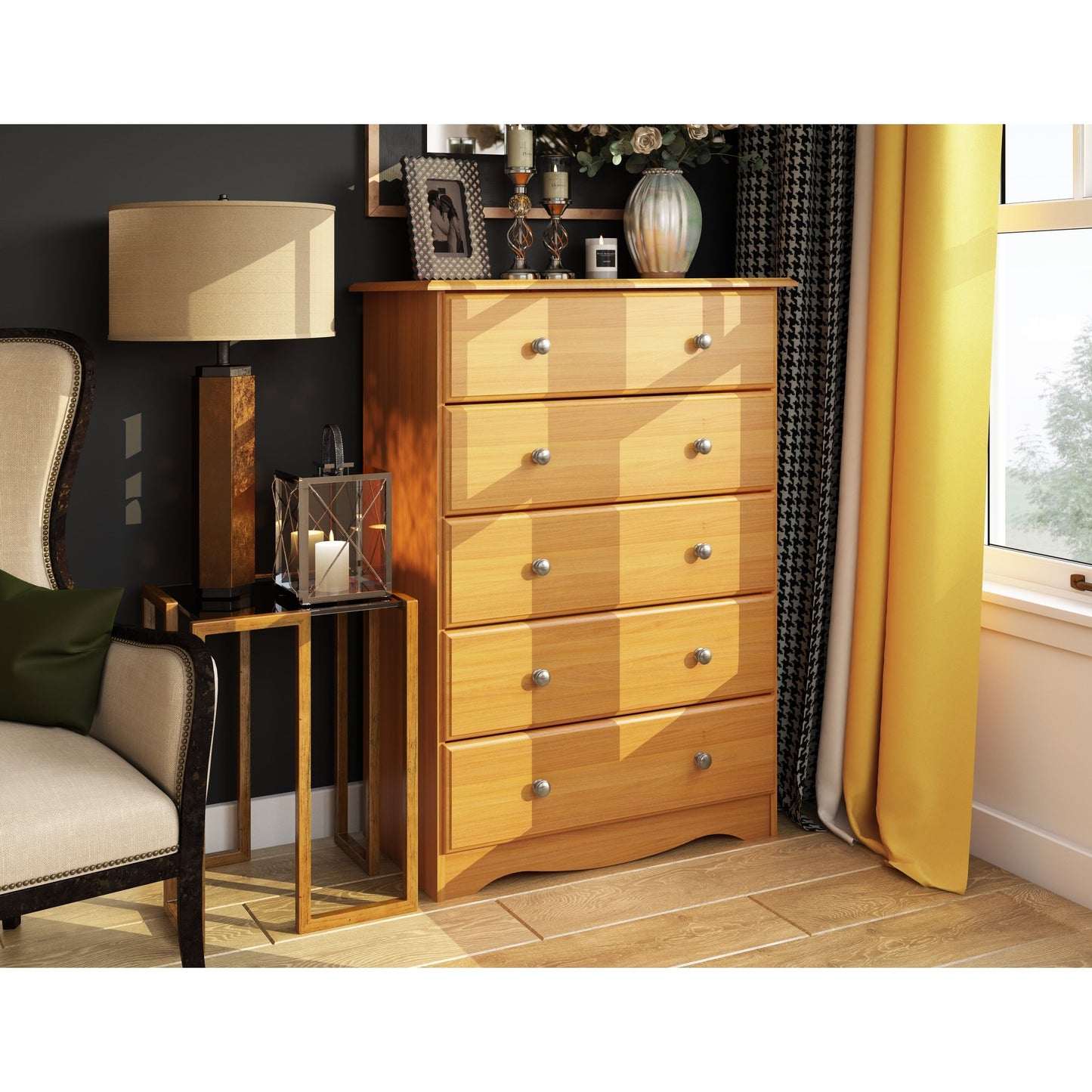 Commode à 5 tiroirs 100 % bois massif Palace Imports avec poignées en métal ou en bois