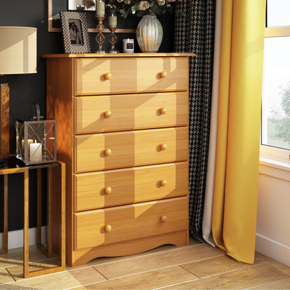 Commode à 5 tiroirs 100 % bois massif Palace Imports avec poignées en métal ou en bois