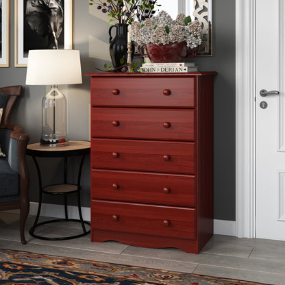 Commode à 5 tiroirs 100 % bois massif Palace Imports avec poignées en métal ou en bois